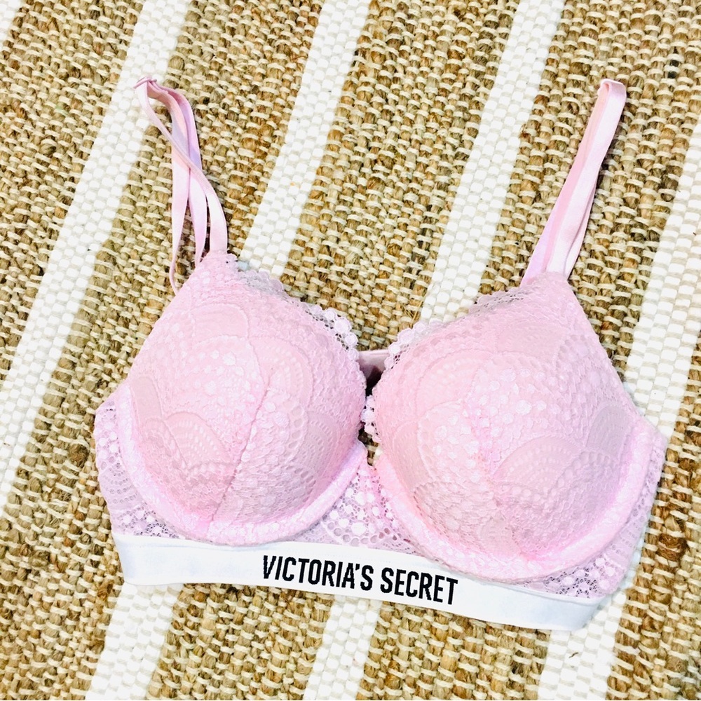 Valentines Victoria Secret Pink Perfect Shape blush lace bra 32C 32 C we…